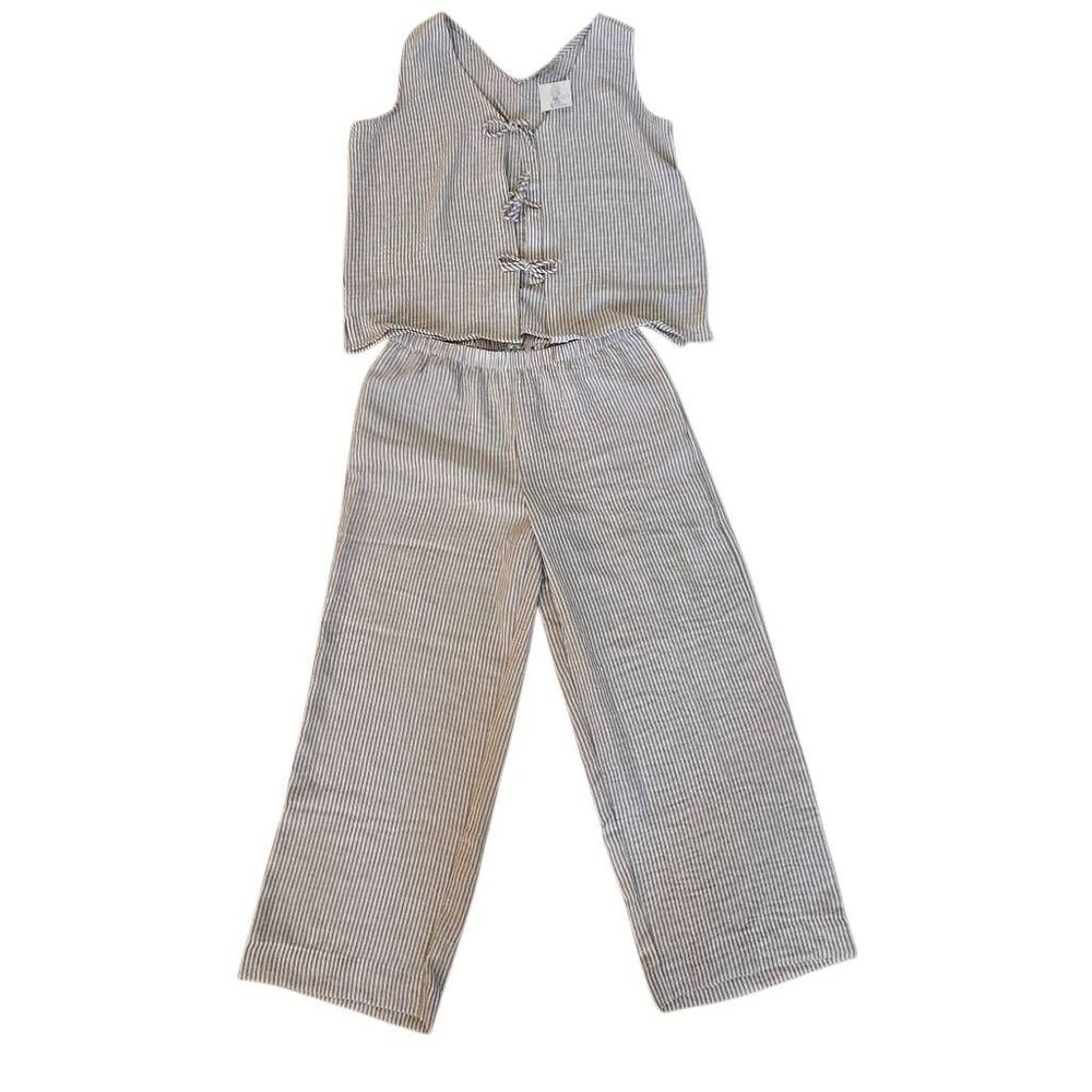 NWT Eighty-Five by Pine Womens Two-Piece Lightweight Summer Set Tan White Medium